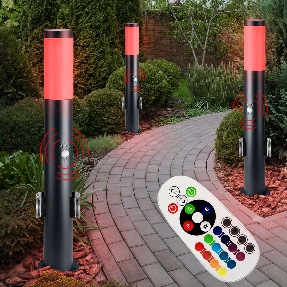 RGB LED Stehleuchte, 2x Steckdosen, Bewegungsmelder, H 60 cm