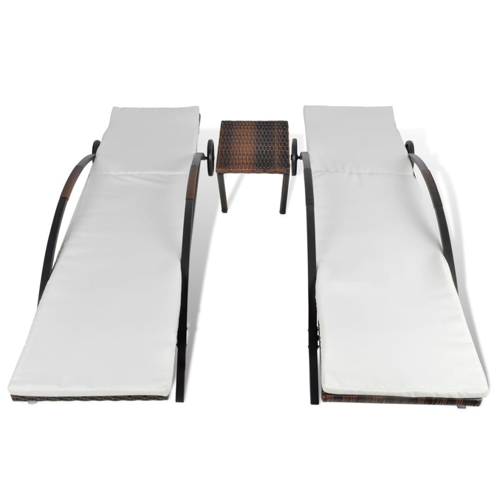 Lot de deux chaises longues transat 200 cm avec table résine tressée marron