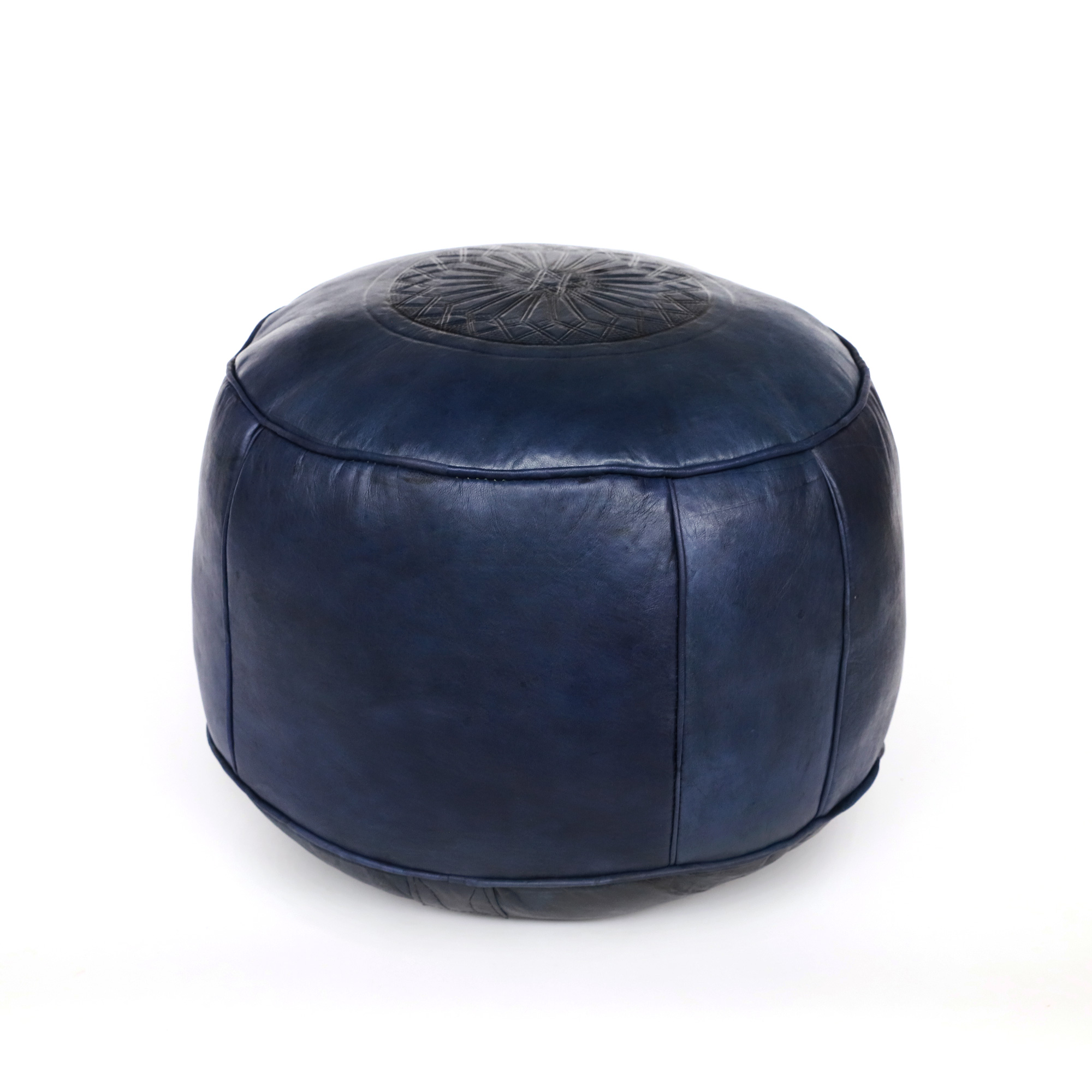 Leder Sitzpouf 'Stern', dunkelblau, Ø 40 cm, H 24 cm von fischer's lagerhaus