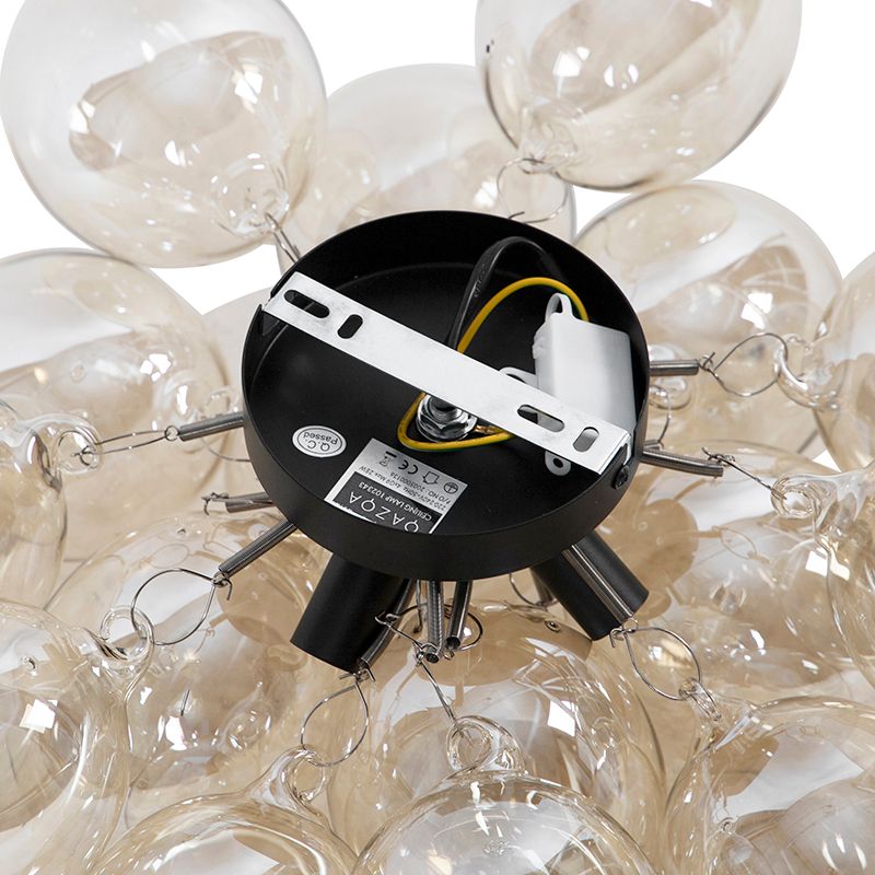 Design plafondlamp zwart met amber glas 4-lichts - Uvas