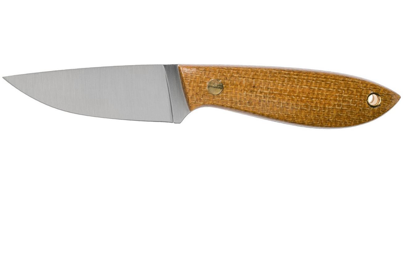 Brisa Bobtail 80 mustard micarta handle, 12C27, lederen sheath 9952