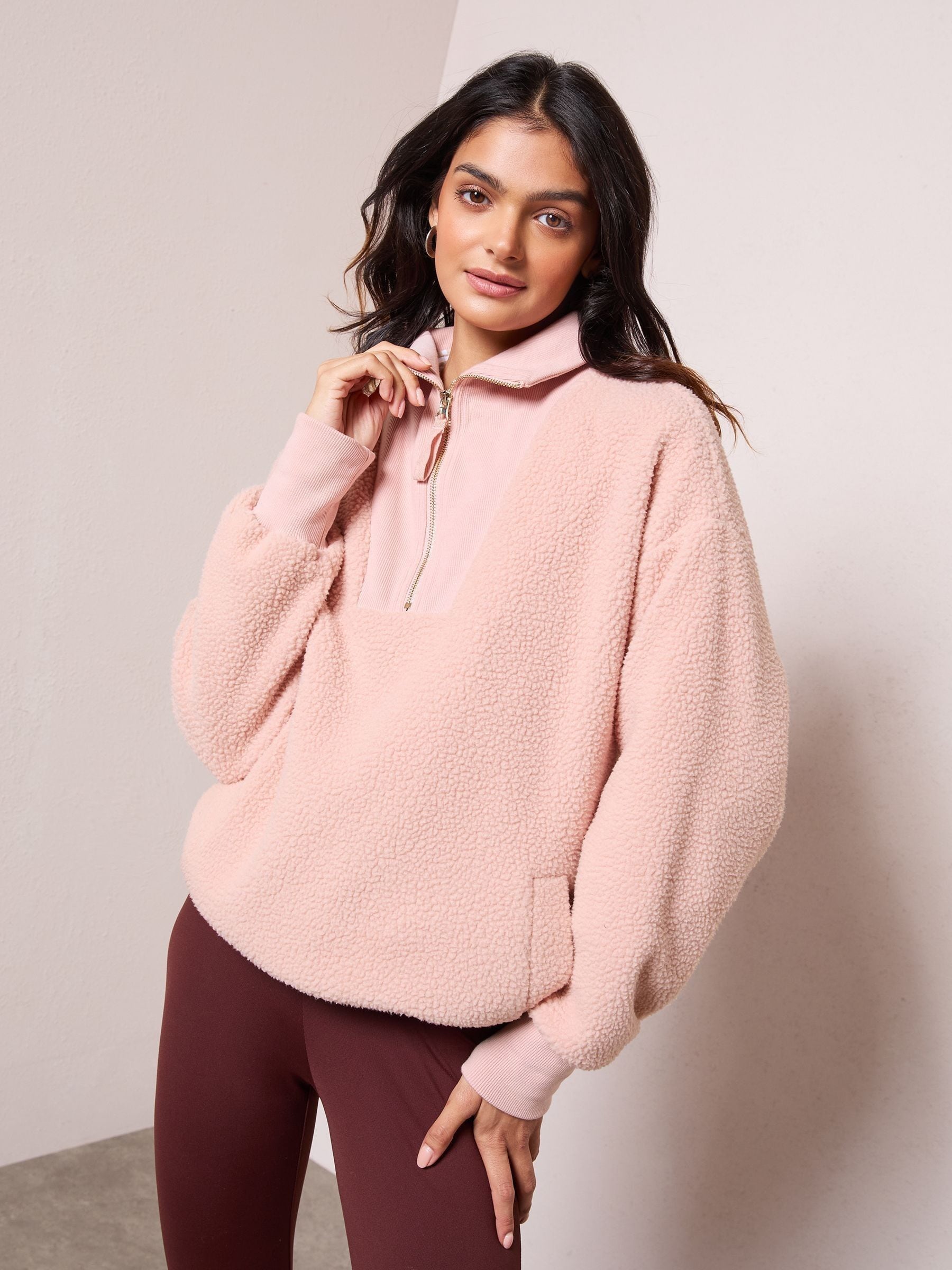 Roze - Friends Like These Half Zip Borg Sweatshirt