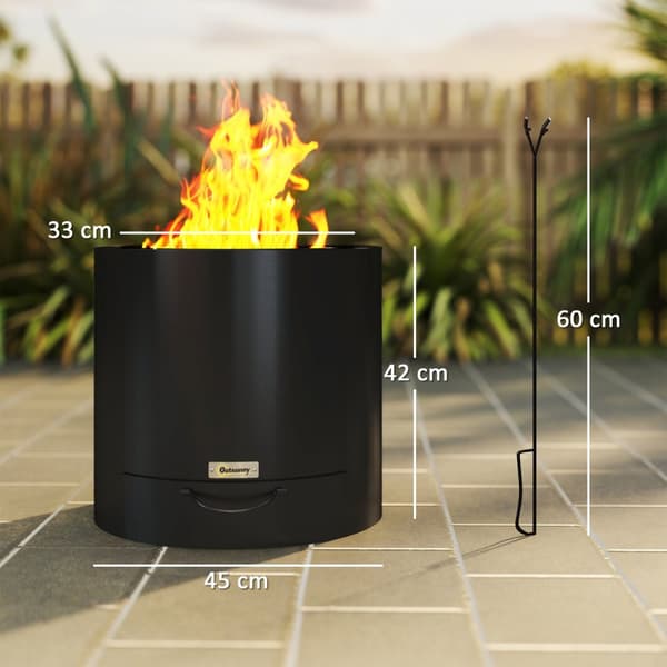 Bålskål Ø45 x 42cm laget av stål bålpanne med pokeraskebrett bålskåler for hage, balkongterrasse, utendørs BBQ camping svart |