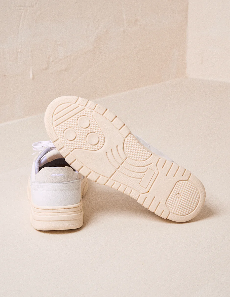 Baskets basses Albert - Cuir et suède blanc gris