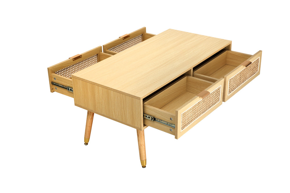 Retro Design Couchtisch VIENNA 100cm natur Wiener Geflecht
