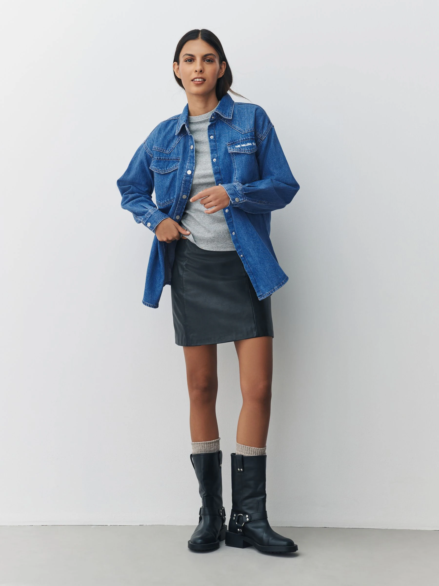 Mid Blue The Rolling Stones License - Oversized denim overhemd