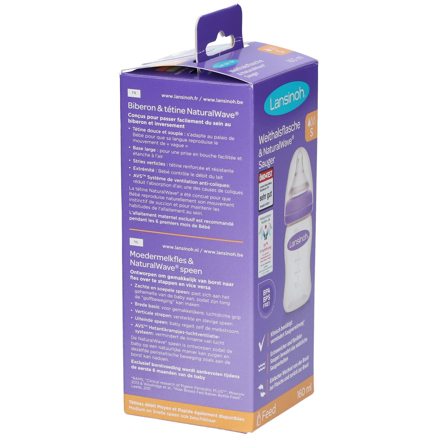 Lansinoh mOmma Babyflasche 160ml mit Natural Wave Silikonsauger S