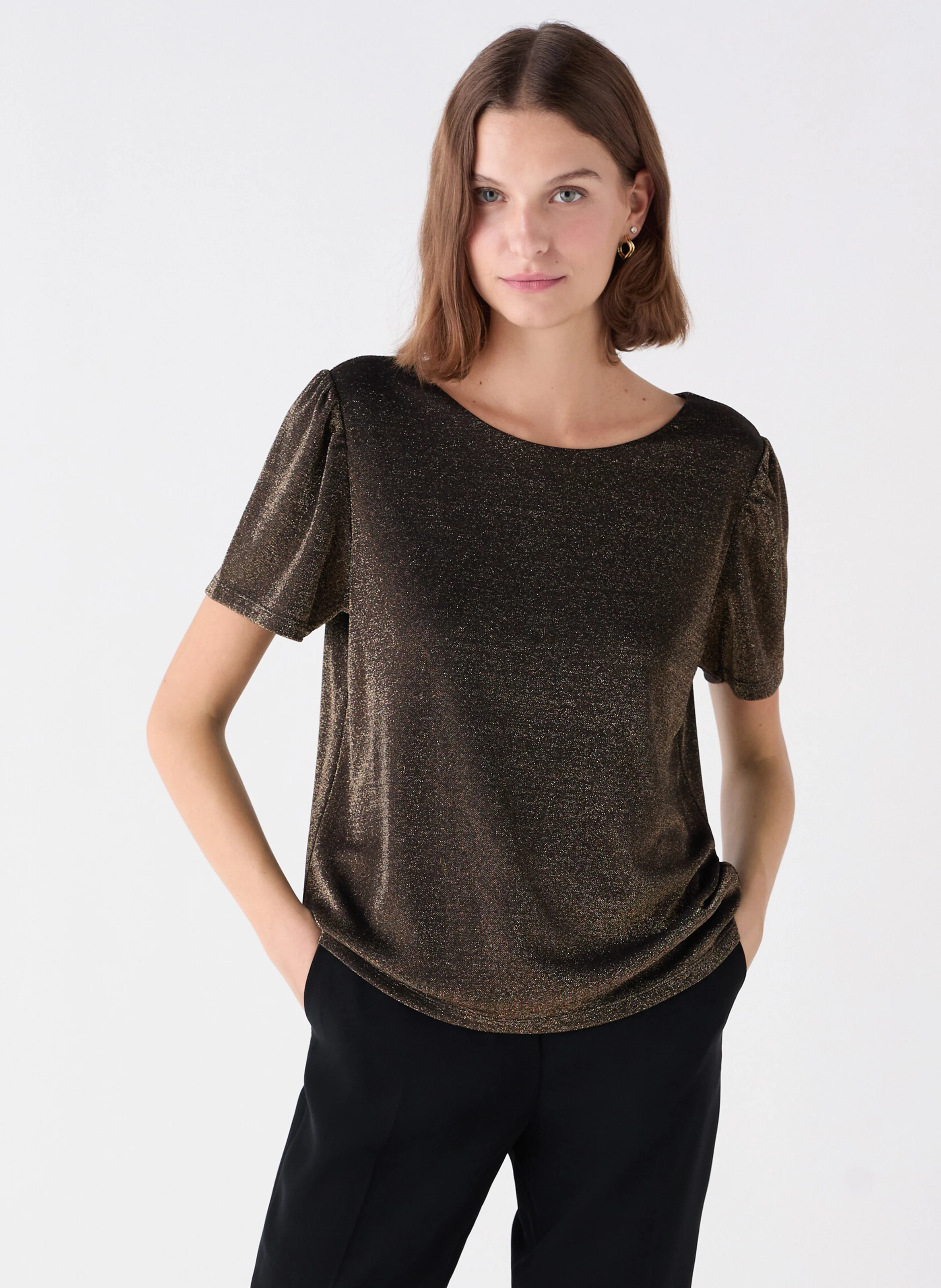 ALEXI - Tee-shirt col rond métallisé| Orange