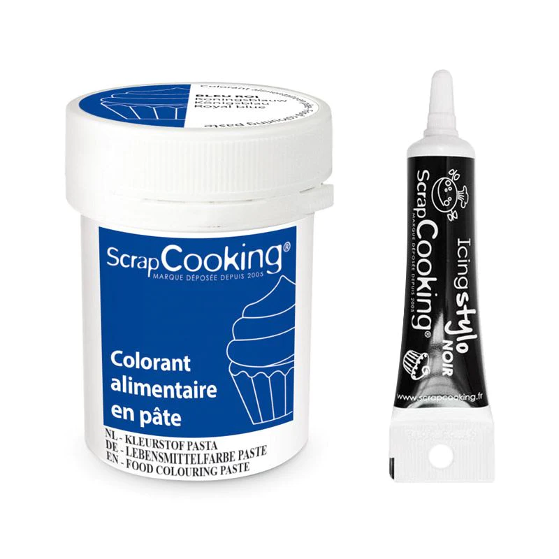 Colorant alimentaire en pâte 20 g Bleu roi + Stylo de glaçage noir Scr