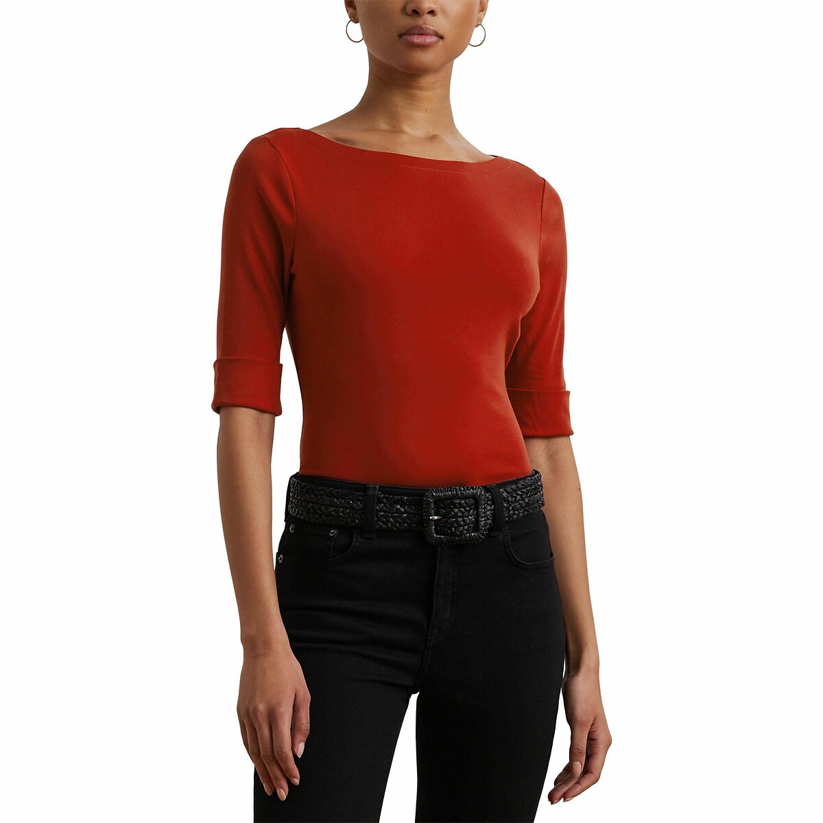 LAUREN RALPH LAUREN<br>Camiseta com decote canoa e mangas curtas