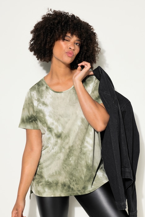 T-Shirt, längere A-Linie, Batik-Muster, Rundhals, Halbarm