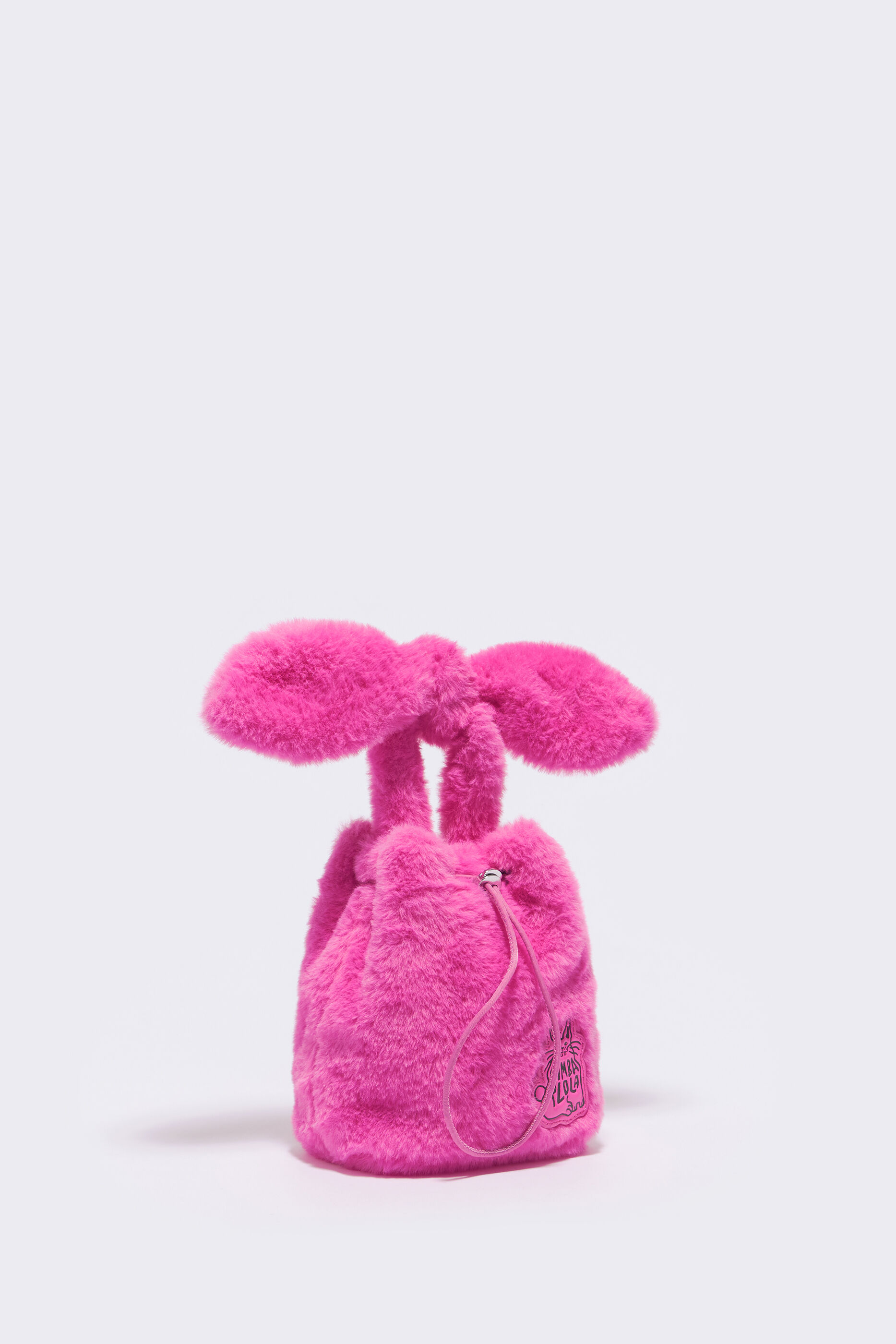 pequena bolsa de cabelo rosa neon com cordão