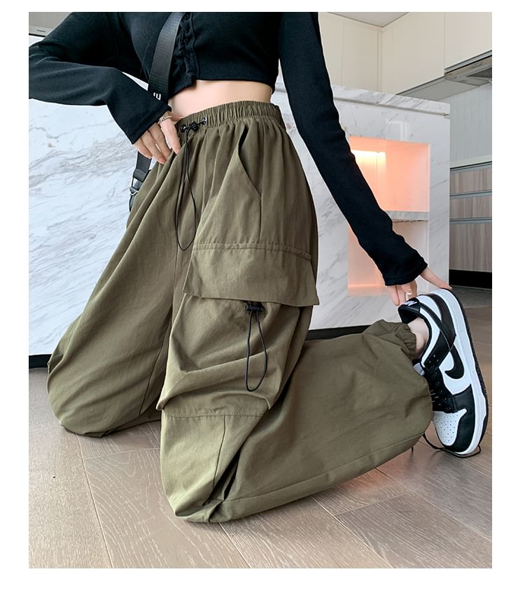 Secolo - Hoge taille, effen, baggy cargobroek met trekkoord