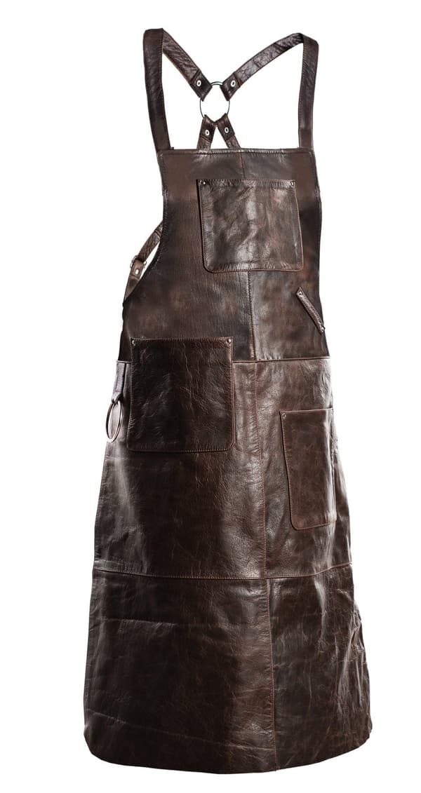 PREMIUM SKINNFORKLE GRILL / BBQ / BARISTA / KOKK / FRISØRFORKLE BRUN VINTAGE