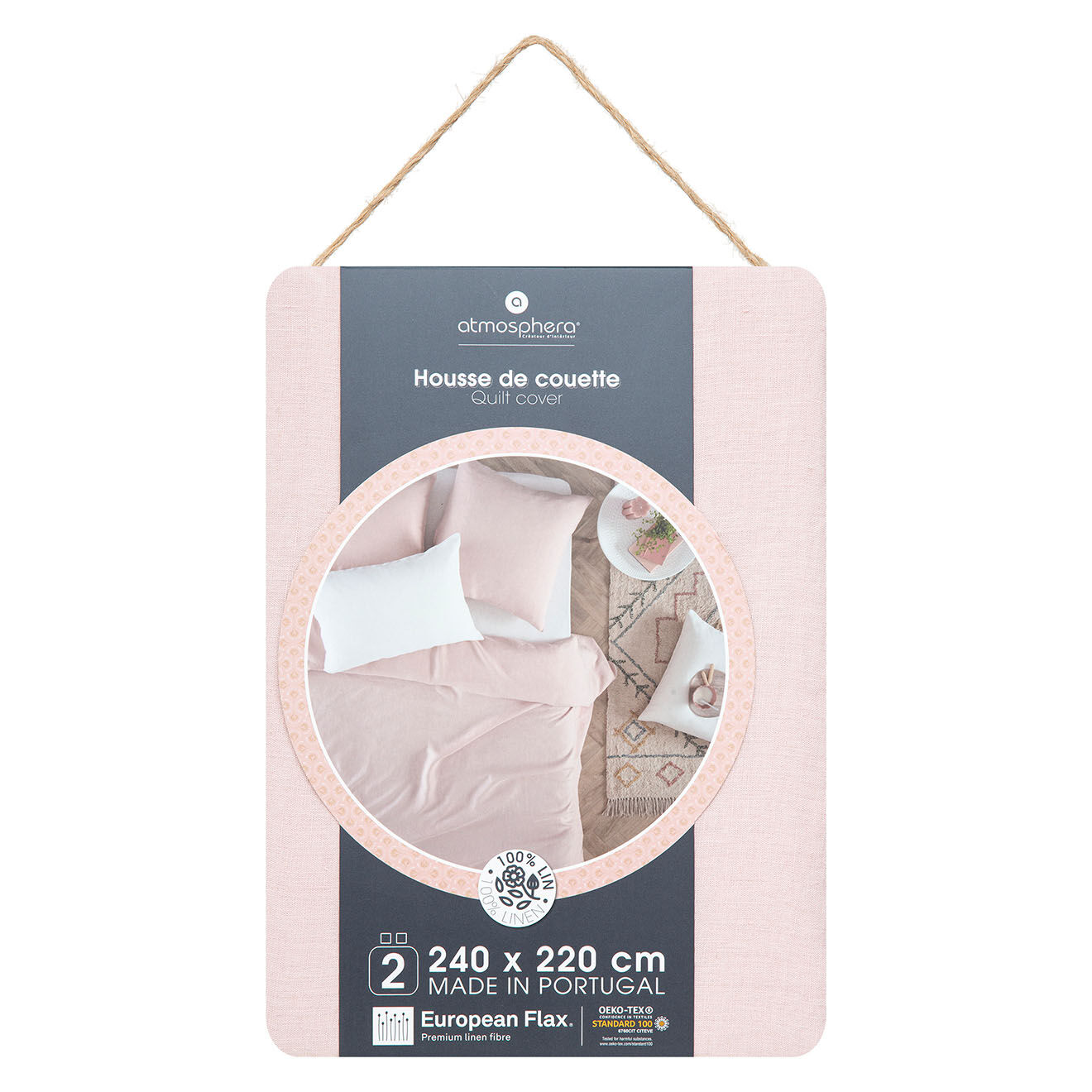 Atmosphera Housse de couette Linah en lin lavé rose