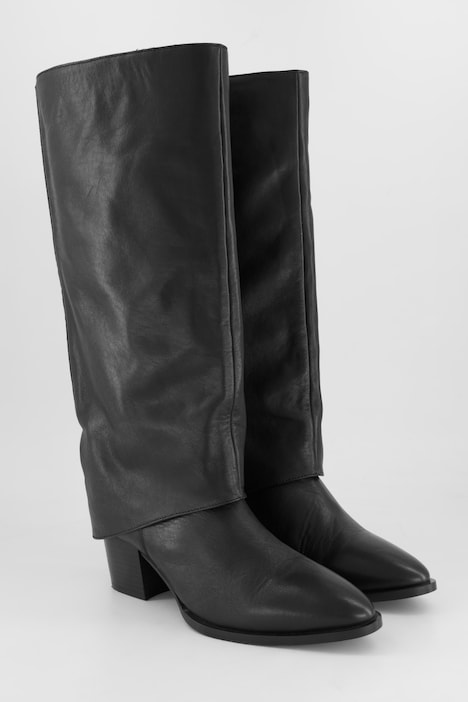 Lederstiefel, XL-Schaft, Gamaschen, Zipper, Weite H