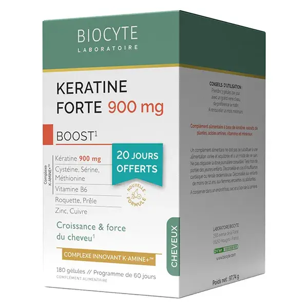Biocyte Keratin Forte 900mg - Estimulante para o Crescimento e Fortalecimento Capilar - 120 cápsulas
