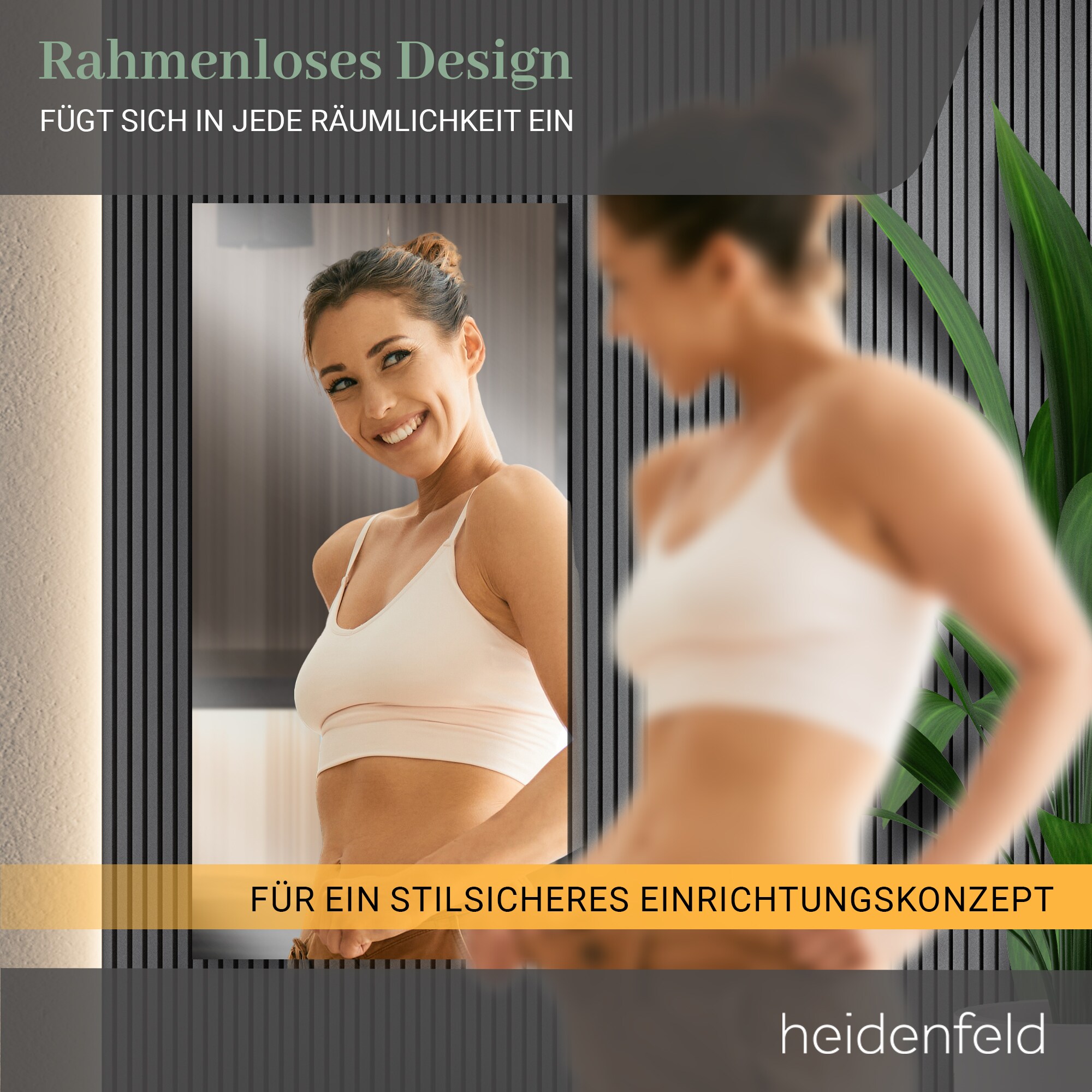 Heidenfeld Infrarot-Spiegelheizung HF-HS100, rechteckig, inkl. Thermostat, 10 Jahre Garantie, IP44 (600 Watt)