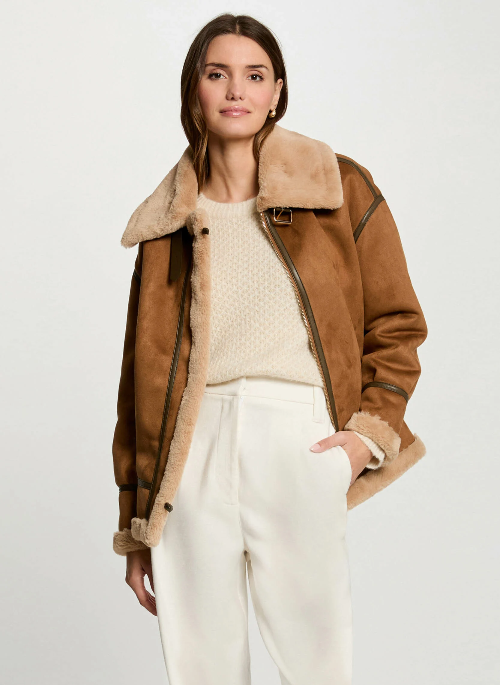 GROWN - Blouson effet suédine zippé| Marron