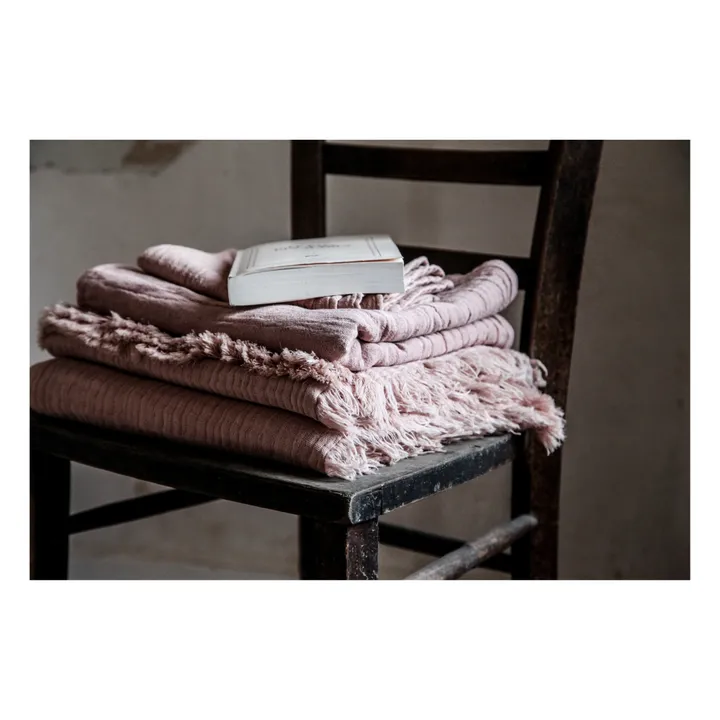 Autumn Plaid Loulou frangé en double gaze de coton bio | Vieux Rose