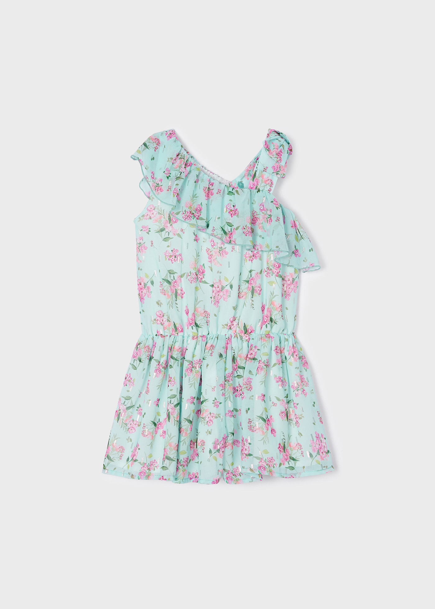 Macacão curto de chiffon estampado para meninas