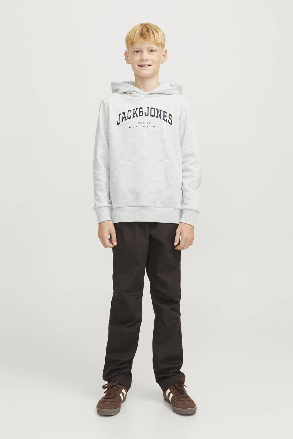 JACK & JONES hoodie JJECALEB VARSITY met logo wit melange