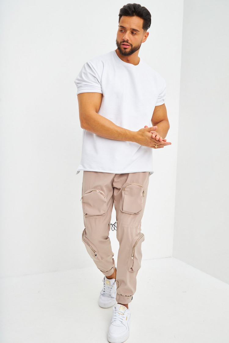 Pantalon cargo beige à multipoches 3D