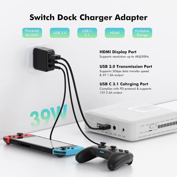 MultiHub Kompatibel med Nintendo Switch 3 i 1 dokkingsett EU-versjon