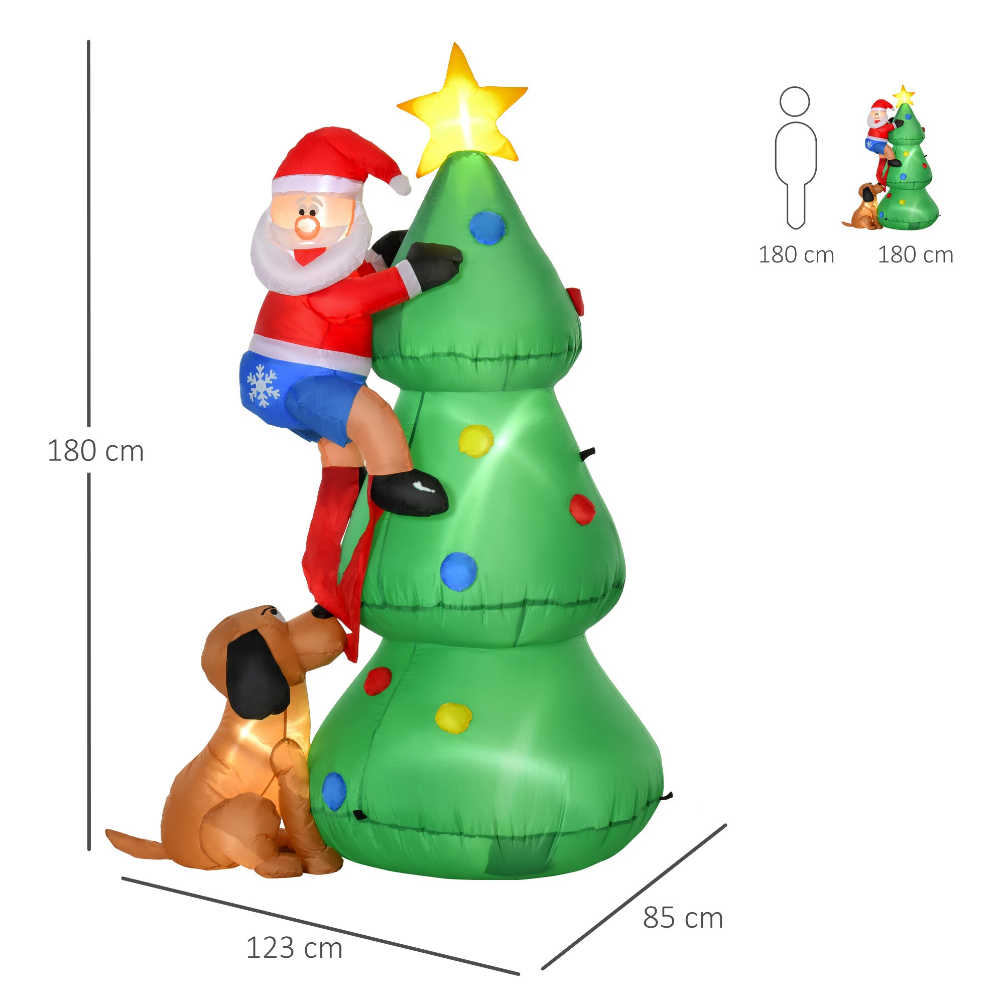 HOMCOM Weihnachtsdeko Weihnachtliche Dekoration, LED-Lichter, Automatisches Aufblasen Grün 123 x 85 x 180 cm (BxTxH)