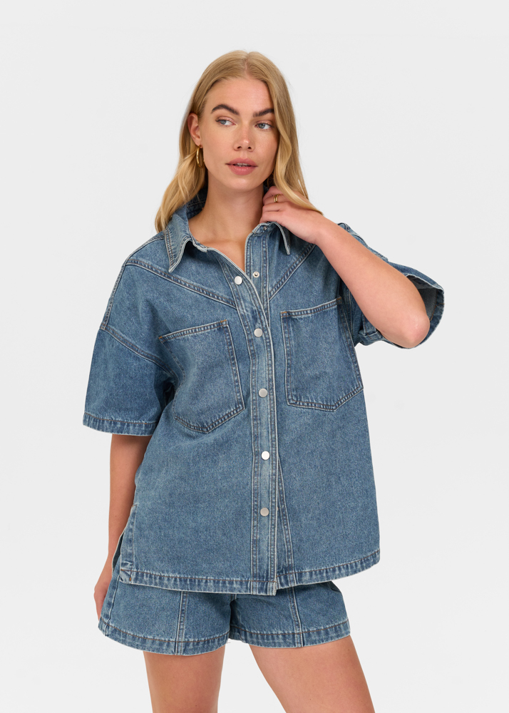 Signature denim blouse navy blauw