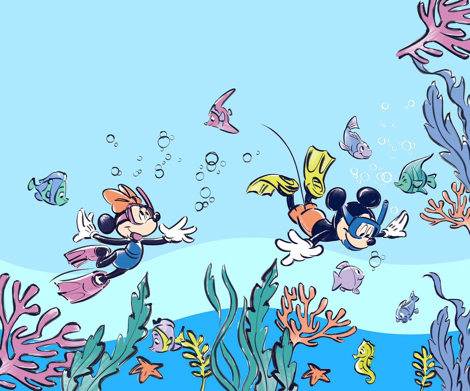 Komar Fototapete »Digitaldruck Vlies -  Mickey & Minnie Coral Reef - Grösse 300 x 250 cm« bedruckt glatt Kinderzimmer