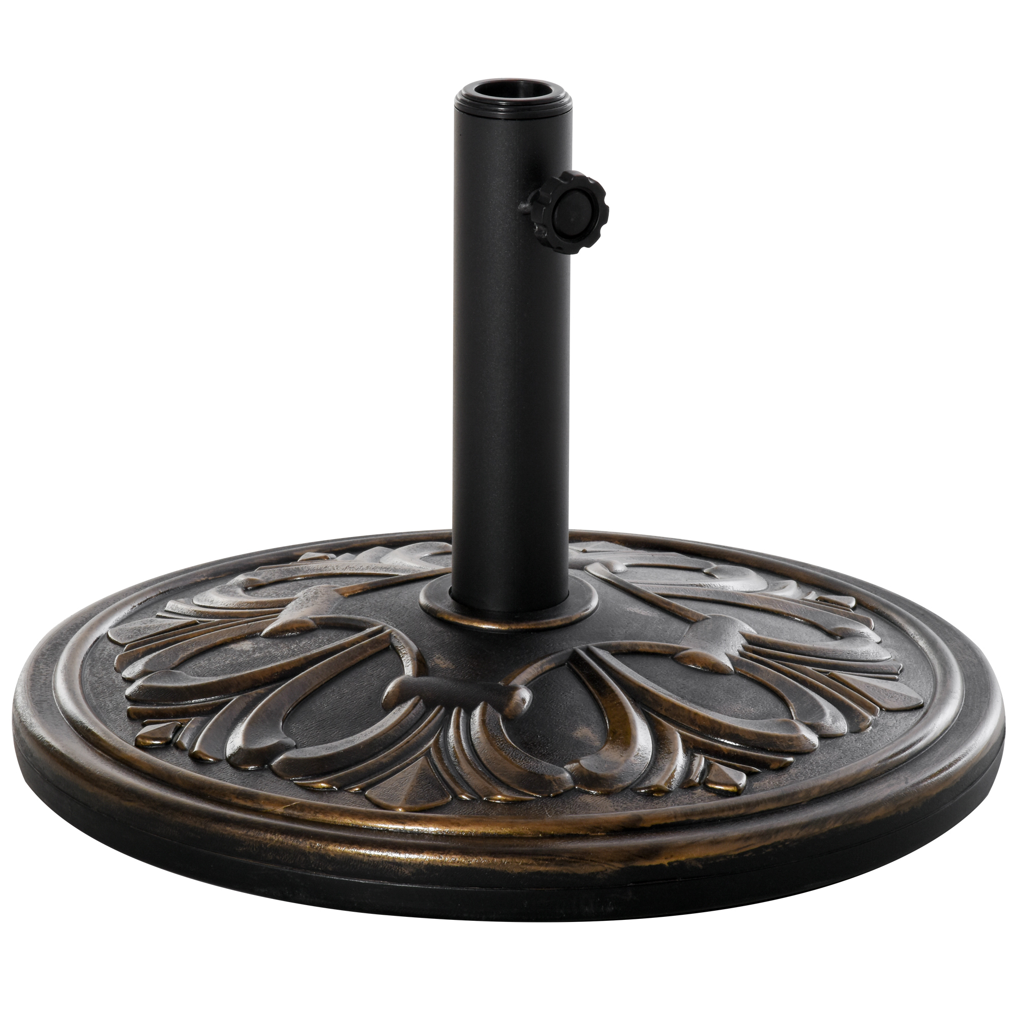Base para guarda-sol Outsunny, peso 13 kg, redonda, feita de HDPE e cimento, para hastes de guarda-sol de Ø35/38/48 mm, para terraço, pátio, jardim, praia, Ø48x34 cm, bronze.