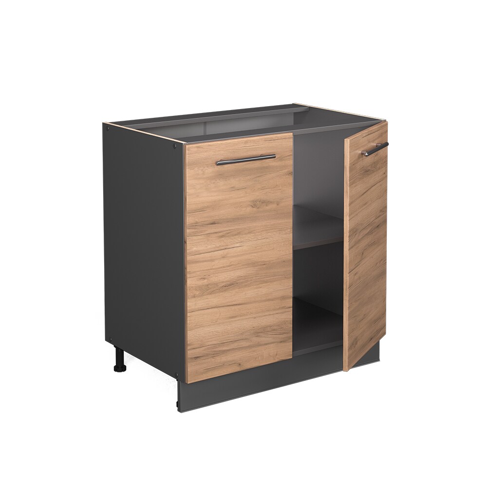 Vicco Unterschrank Küchenschrank Küchenmöbel Fame-Line Anthrazit Eiche modern 80 cm Küche Einbauküche Drehtür Einlegeboden Blende Küchenzeile