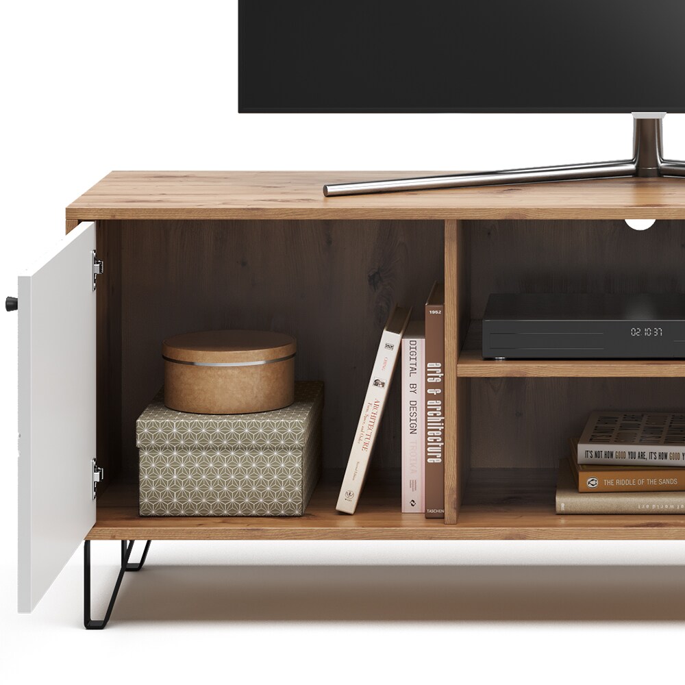 Vicco TV-Lowboard Nizza, Artisan-Weiß, 150 x 55,2 cm, Fernsehtisch mit 2 Türen