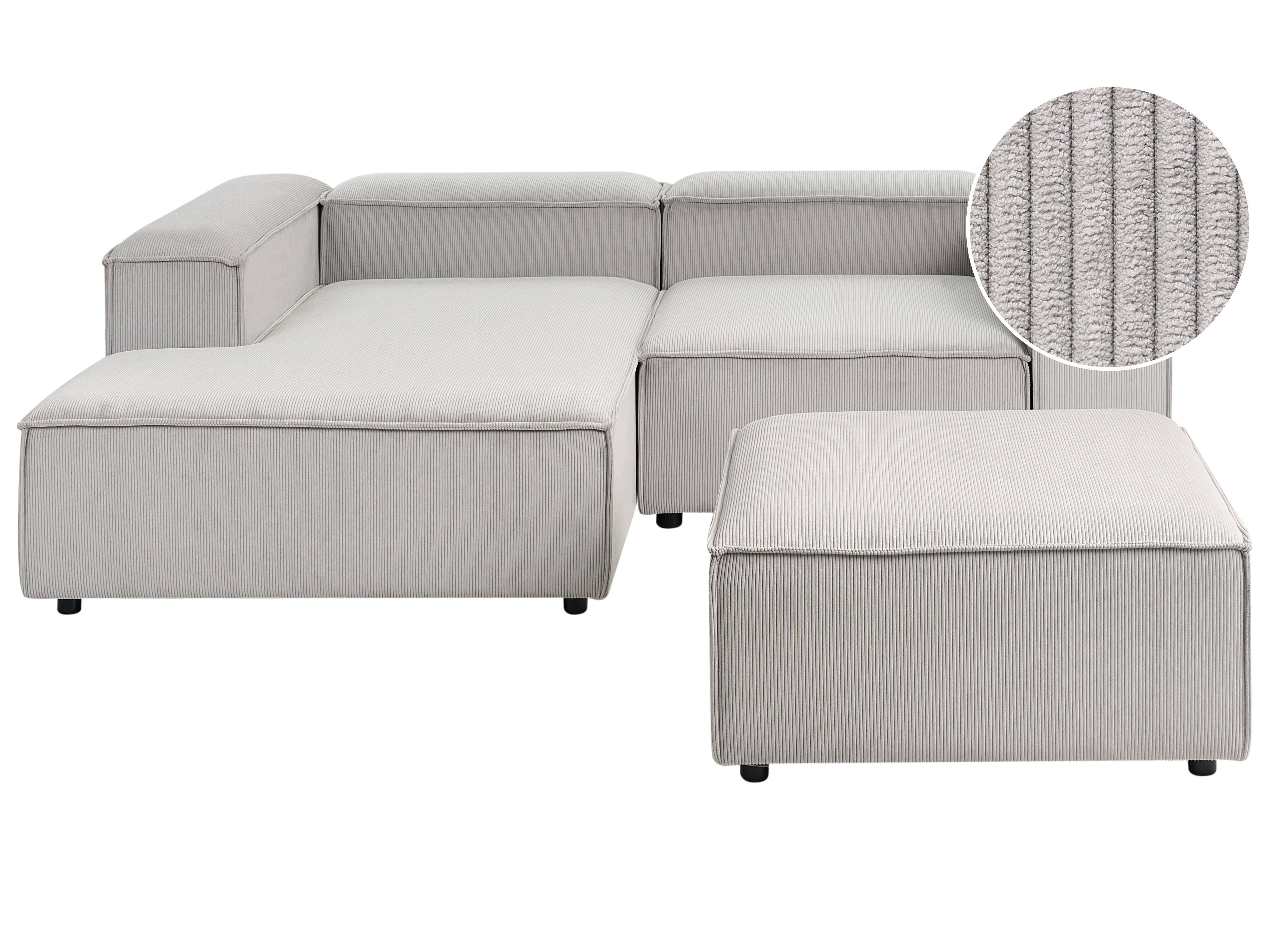 Modulaire hoekbank 3-zits ARDAL Corduroy Taupe met ottomaan rechtszijdig
