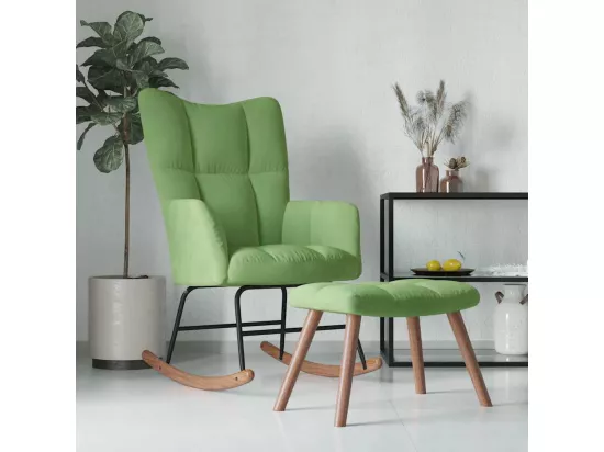 Chaise à bascule avec repose-pied Vert clair Velours