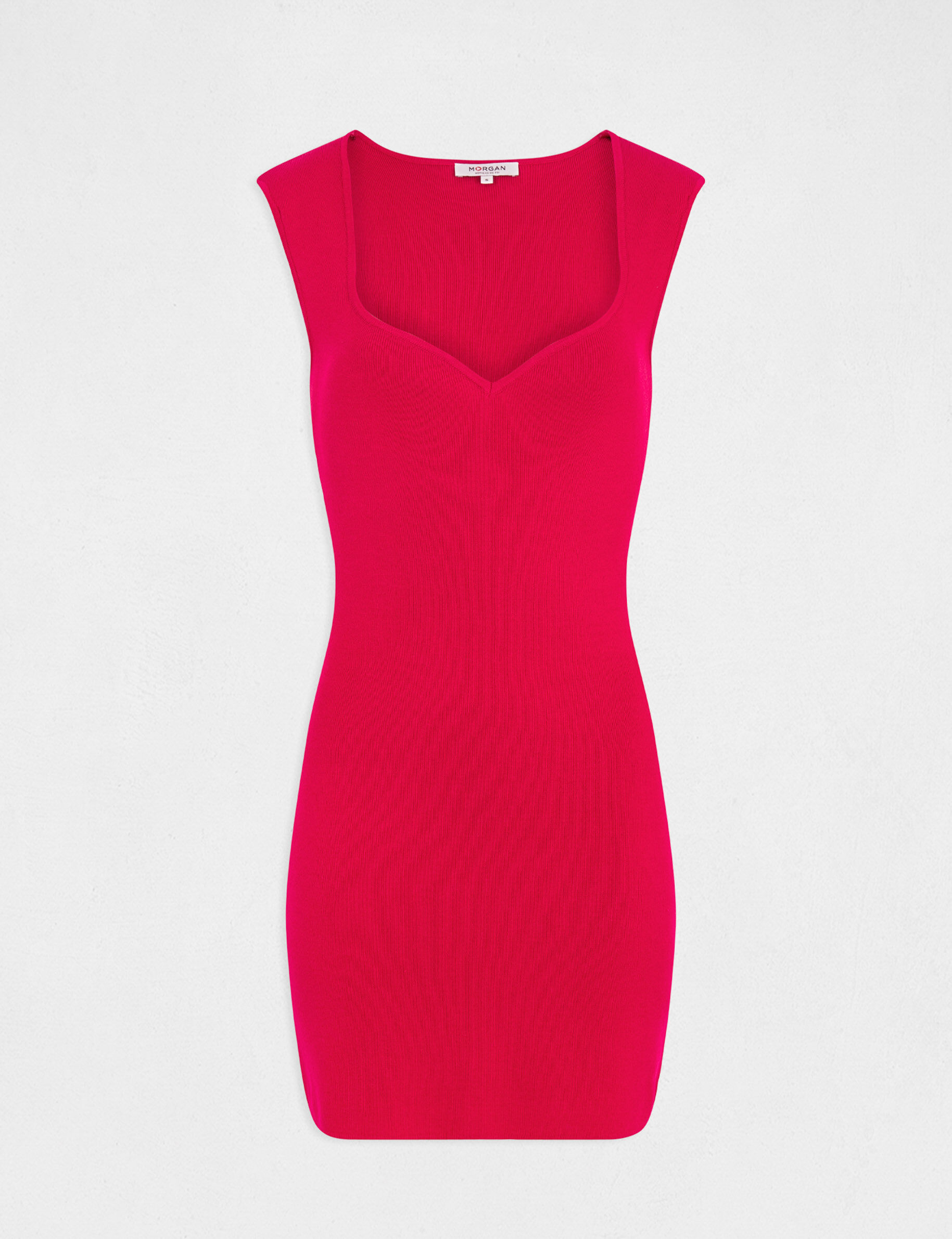 Robe pull ajustée encolure coeur framboise femme - framboise