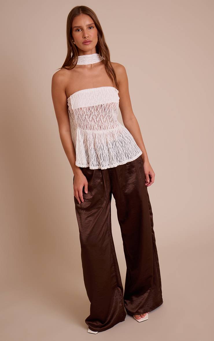 Crème Top Caraco Bandeau En Dentelle Avec Détail Foulard