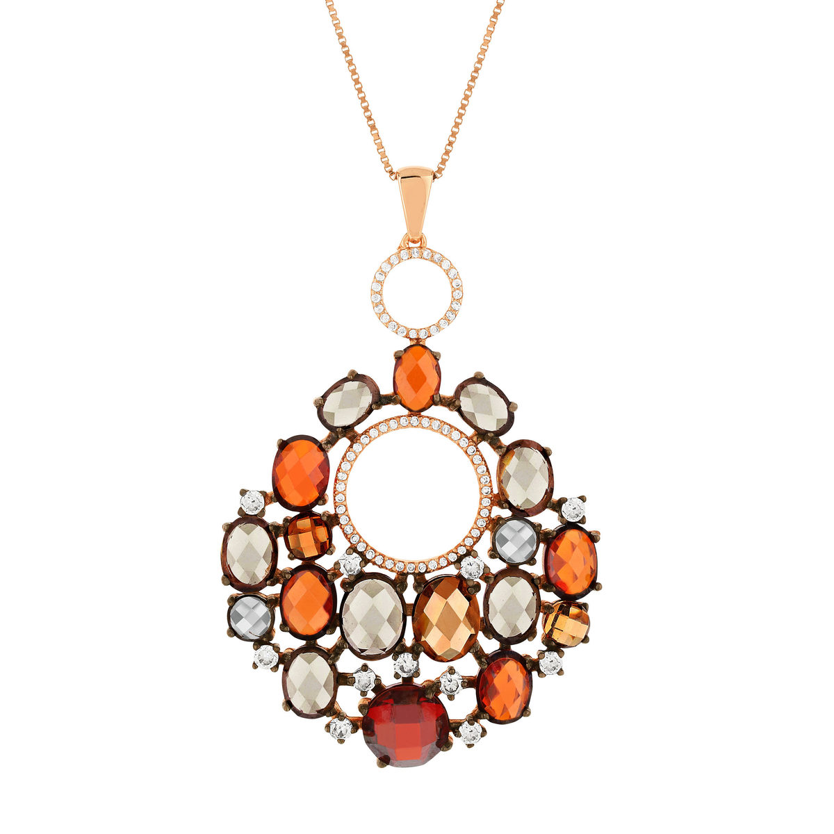 Collier argent 925 rosé zirconias multicolores 42