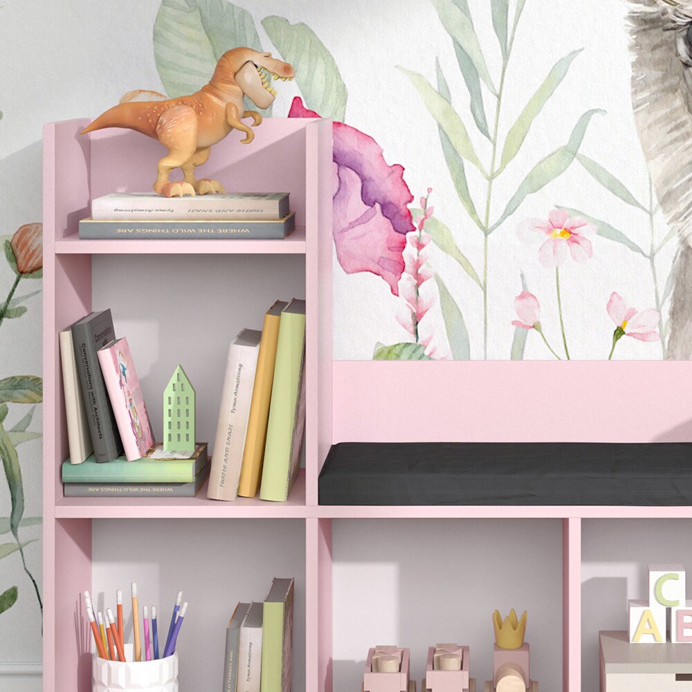 Vicco Regal mit Sitzbank Luigi 107 x 88 cm, Rosa, Kinderzimmer, große Fächer