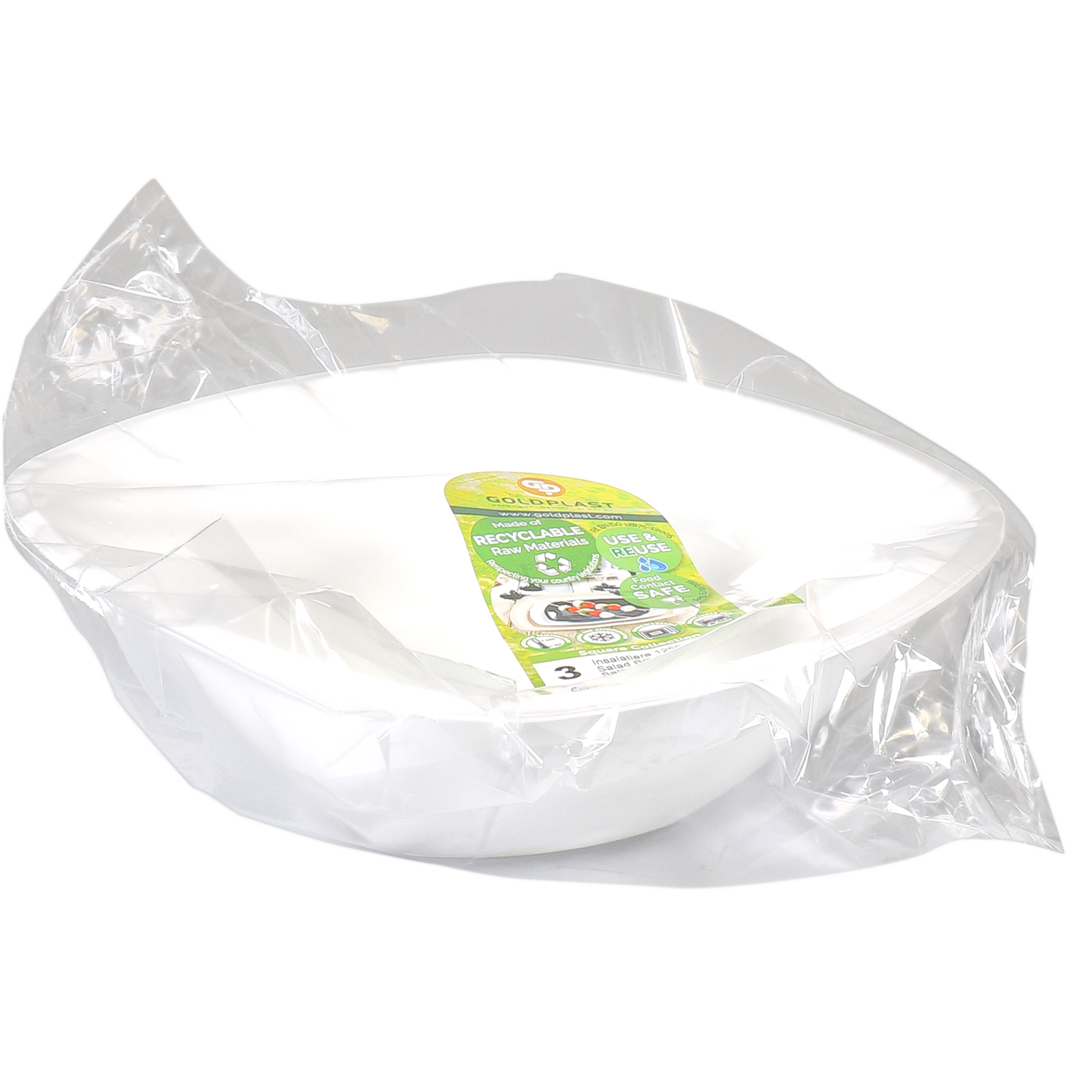 Goldplast Schaal, saladeschaal, reusable, pP, 1300ml, 21x21cm, use & reuse, wit