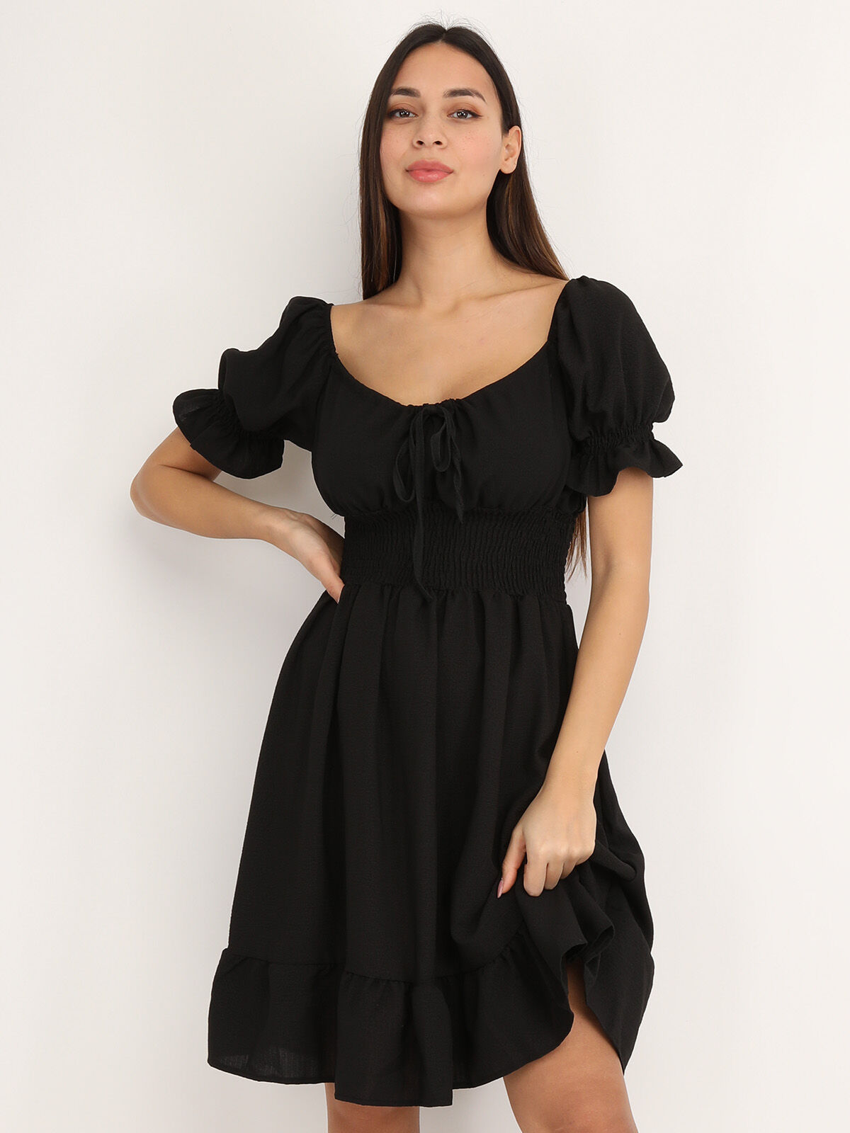 Robe patineuse à manches ballons- Noir