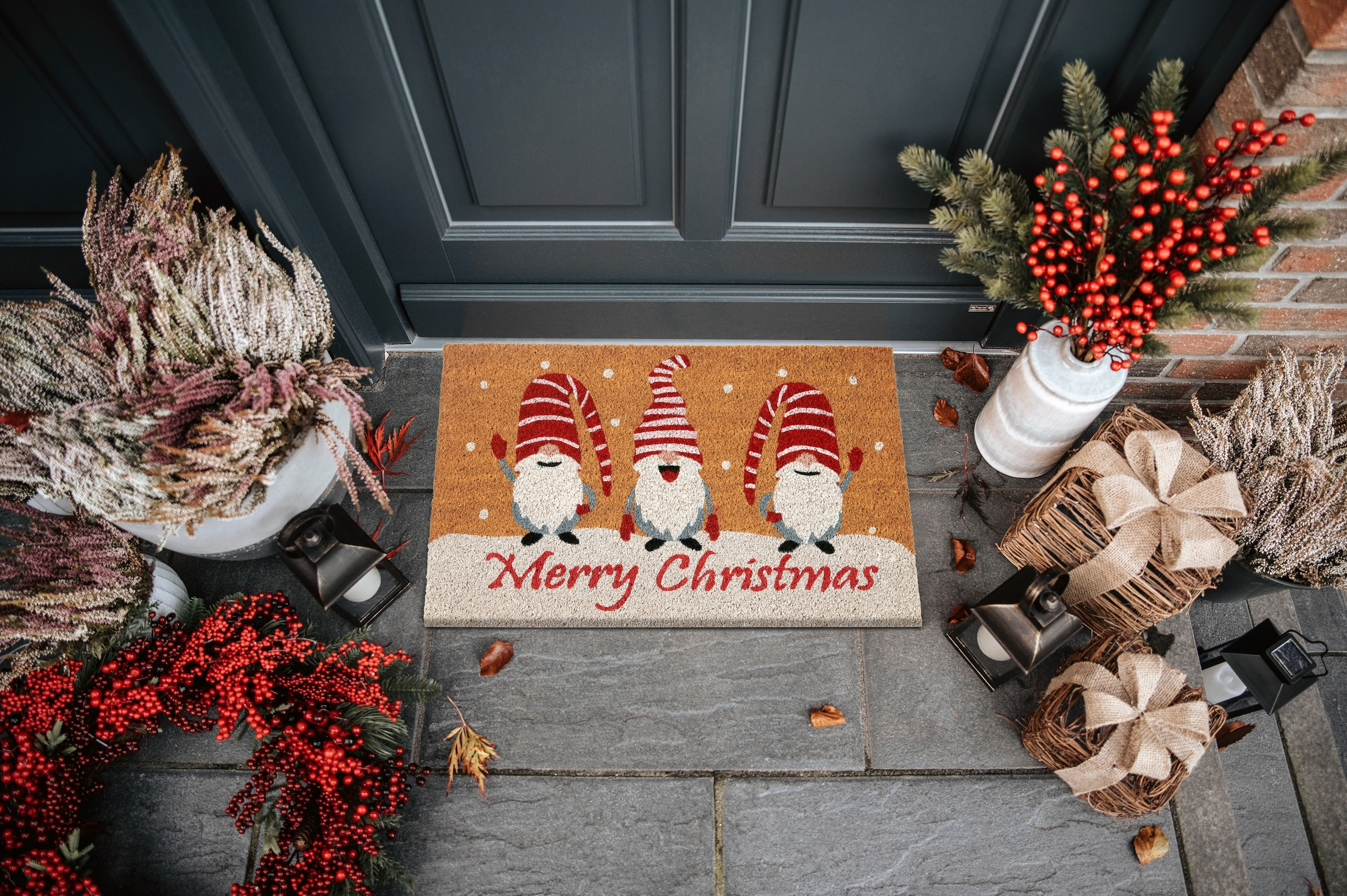 HANSE Home Fussmatte »Kokos Gnomes Merry Christmas, Türmatte« rechteckig 15 mm Höhe Schmutzfangmatte, Rutschfest, Outdoor, Weihnachten, Kokosmatte, Zwerg