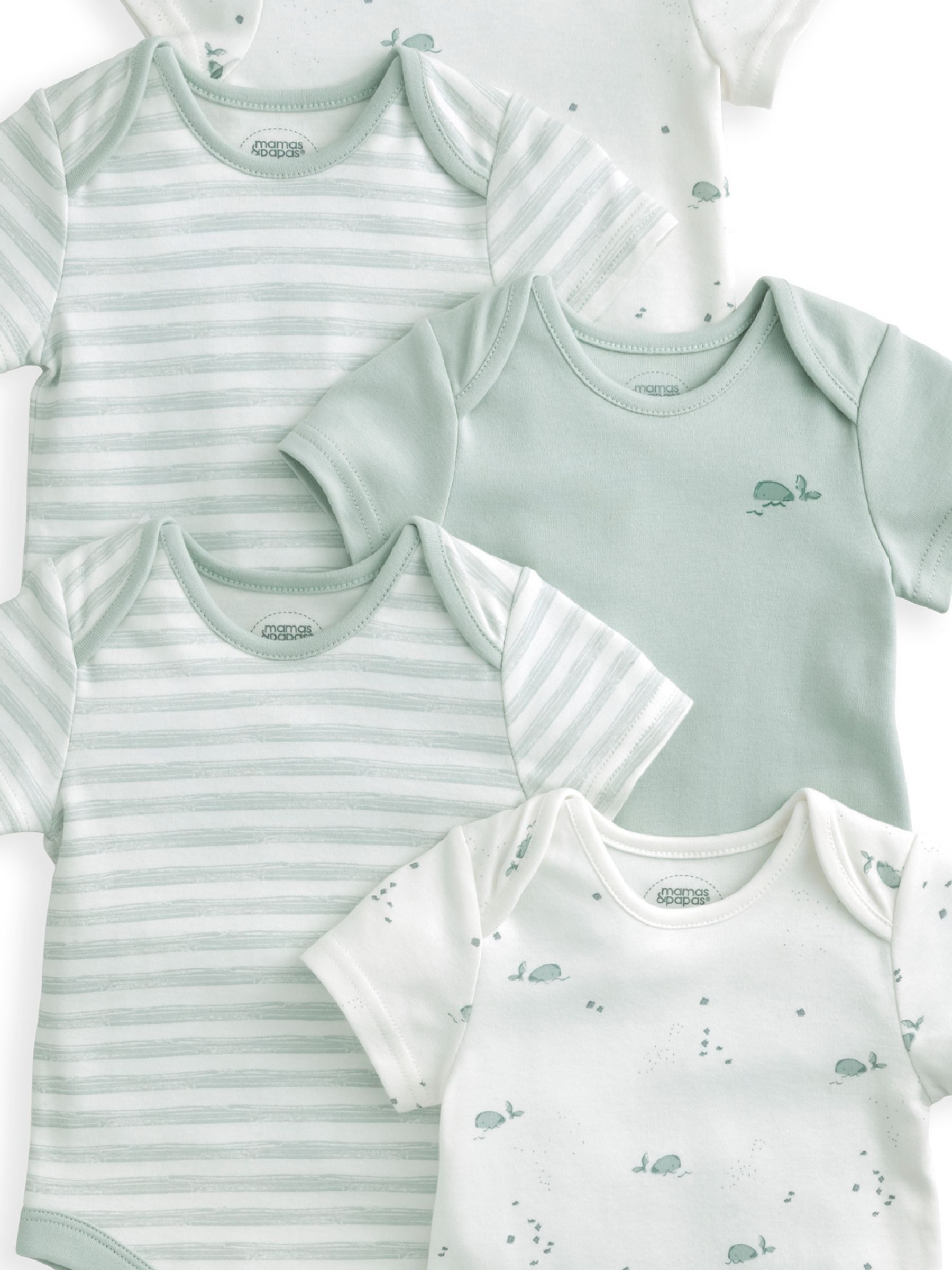 Blauw - Mamas & Papas blauwe 100% katoenen rompertjes met korte mouwen en walvisprint, 5 verpakking