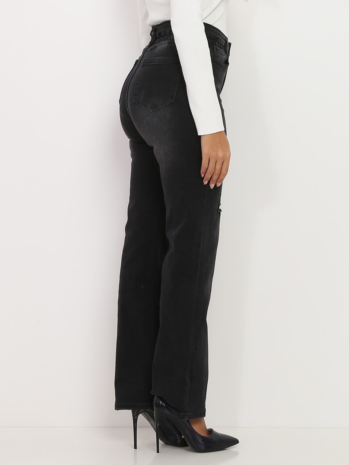 Jeans large effet destroy- Gris