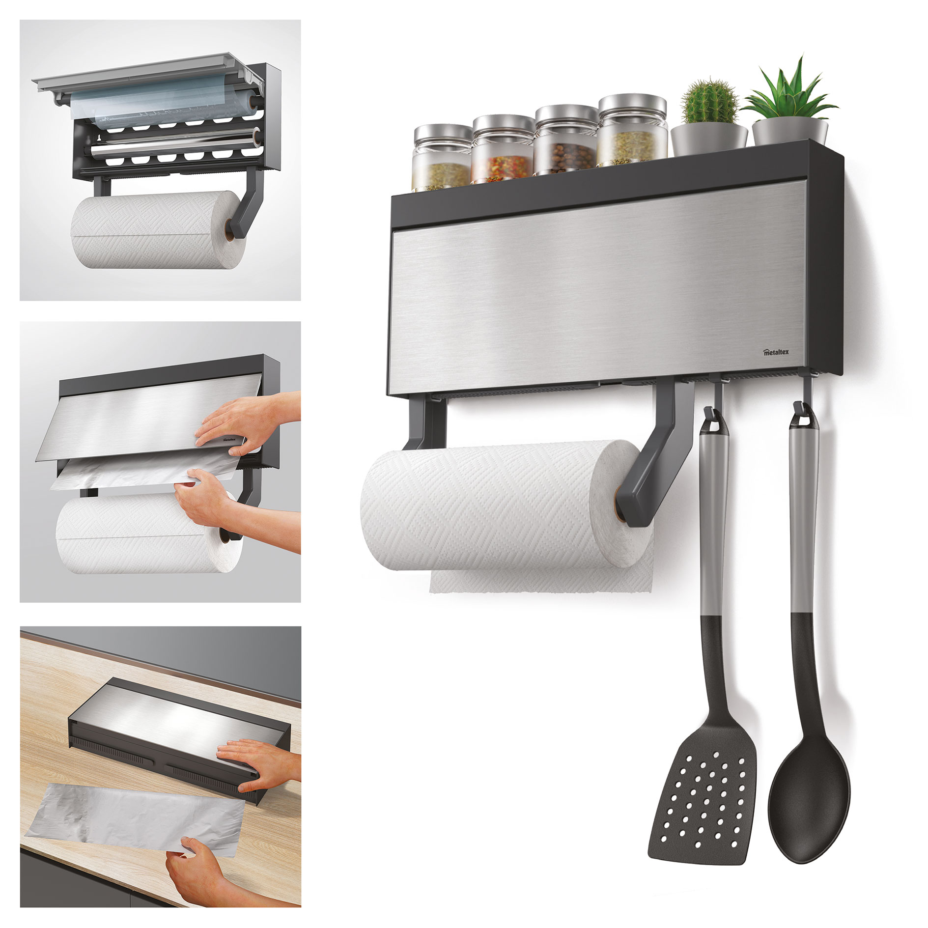 Küchenrollenhalter - silber-grau - für 3 Rollen