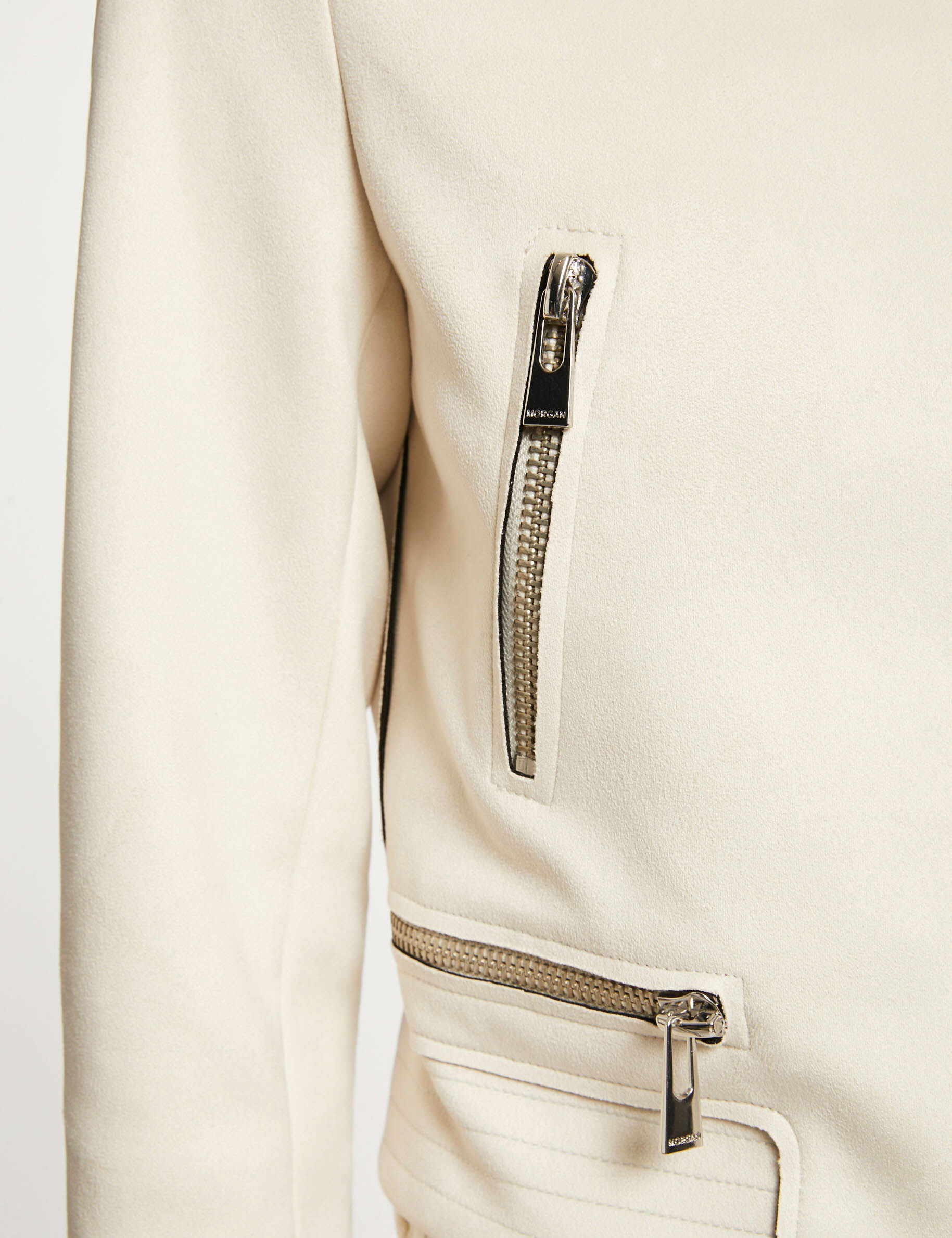Blouson droit aspect suédine ecru moyen femme - ecru_moyen