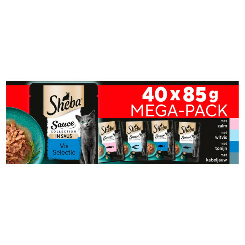 Sheba Sauce Collection Kattenvoer Natvoer Mix Selectie in Saus Kuipjes40 x 85 gr