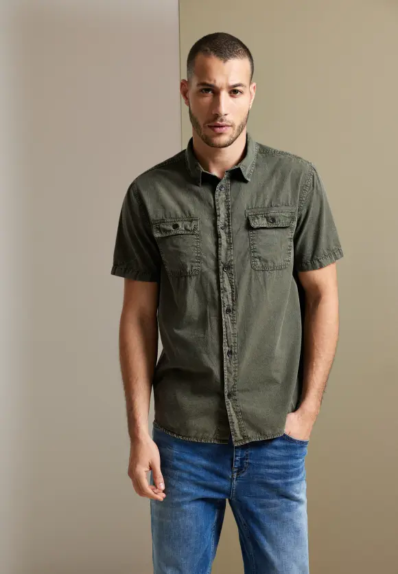 Hemd in Washedoptik - mud green