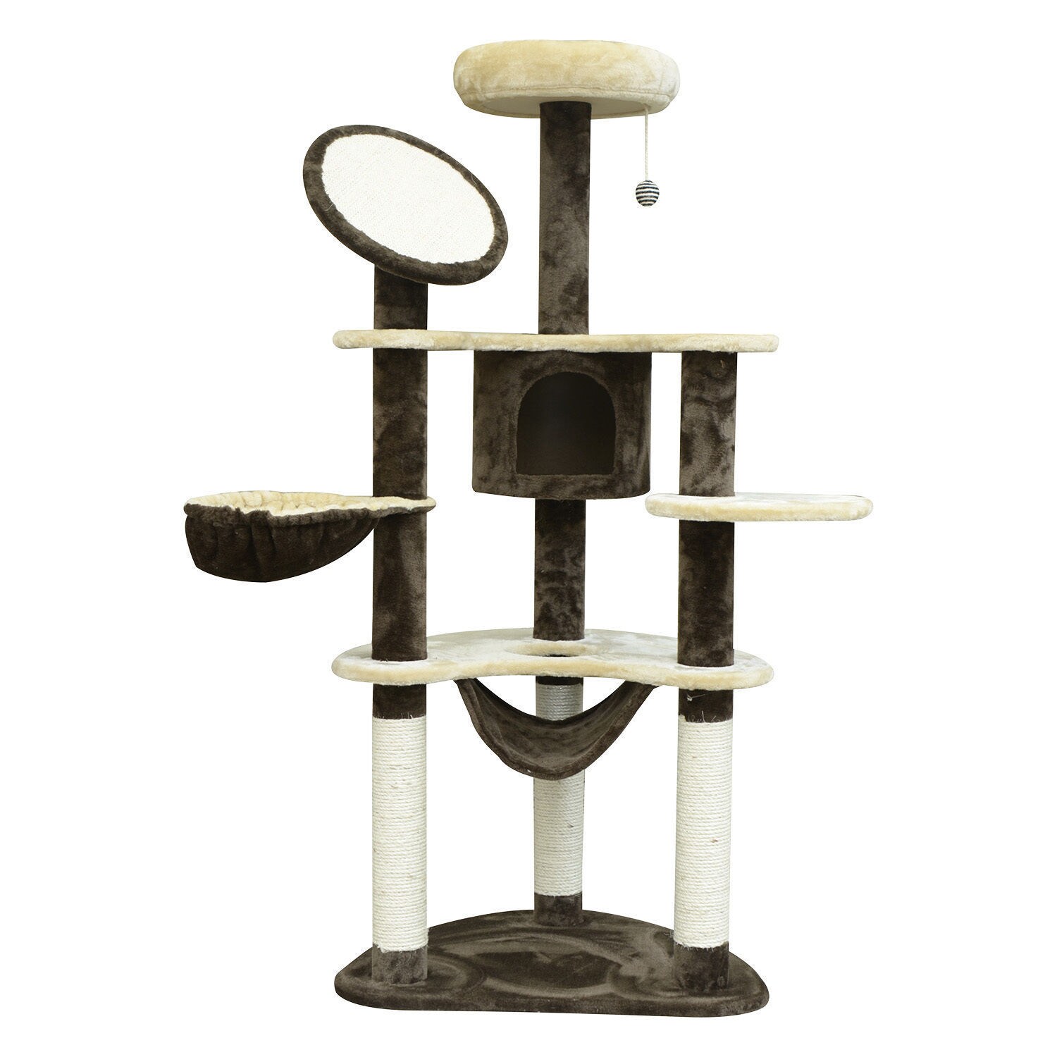 PawHut Katzenbaum mit Sisalsäulen cremeweiß, kaffeebraun 65 x 50 x 153 cm (LxBxH)